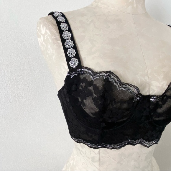 Victoria’s Secret Dream Angels black lace sequin beaded embellished bra 32D - Picture 4 of 7